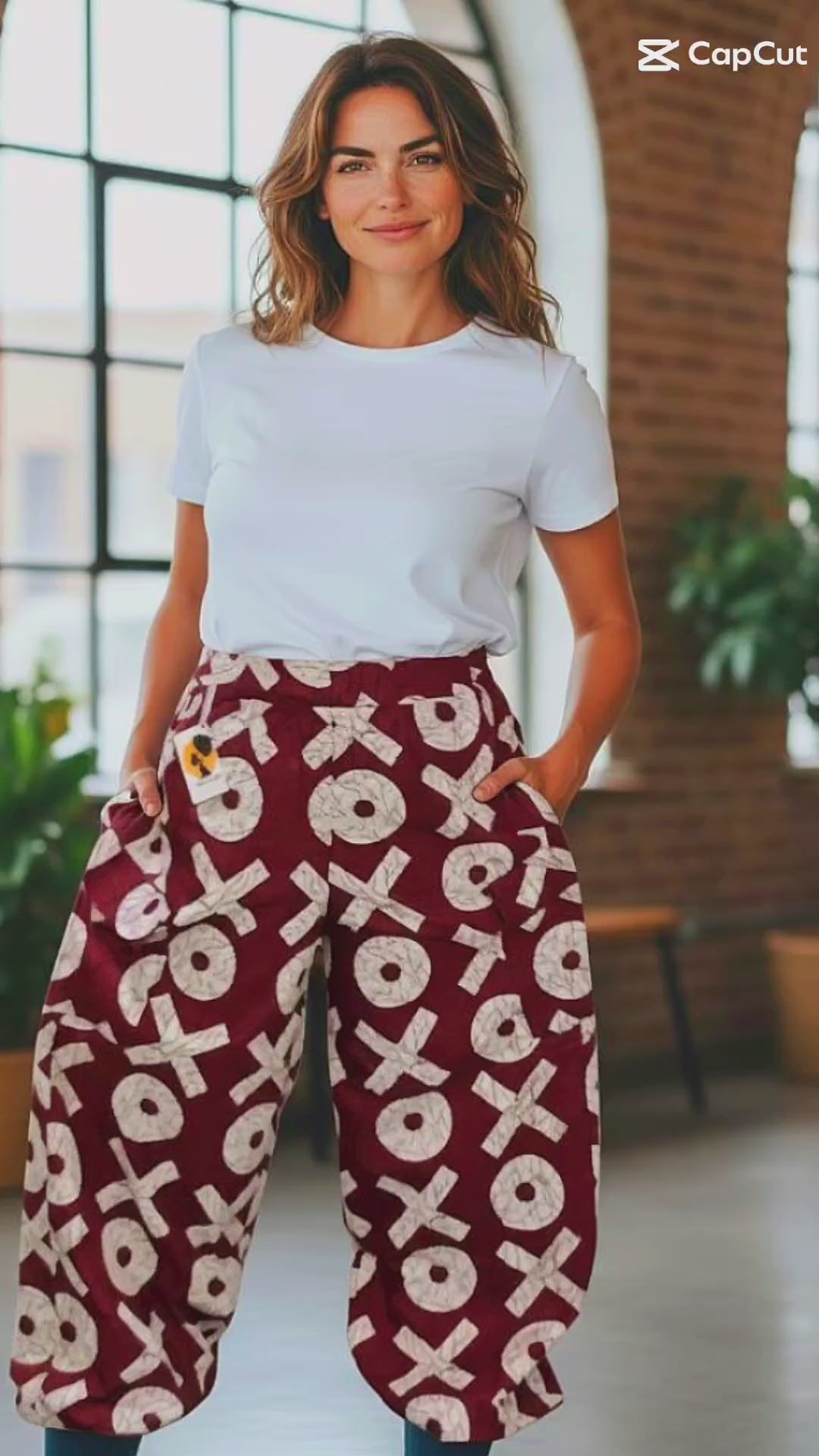 Burgundy and cream trousers